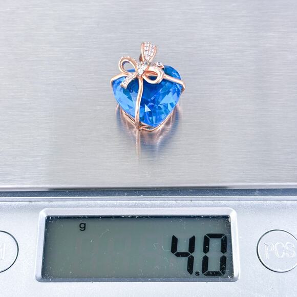 Vintage Jeulia Sterling Silver Rose Gold Tone Blue Cubic Zirconia Heart Pendant - Picture 6 of 7